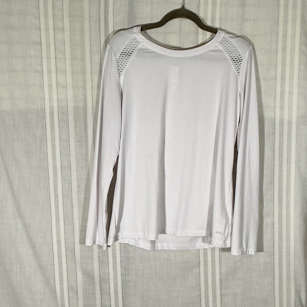 Zuda White Mesh Panel Long Sleeve Top Size M Athletic Activewear